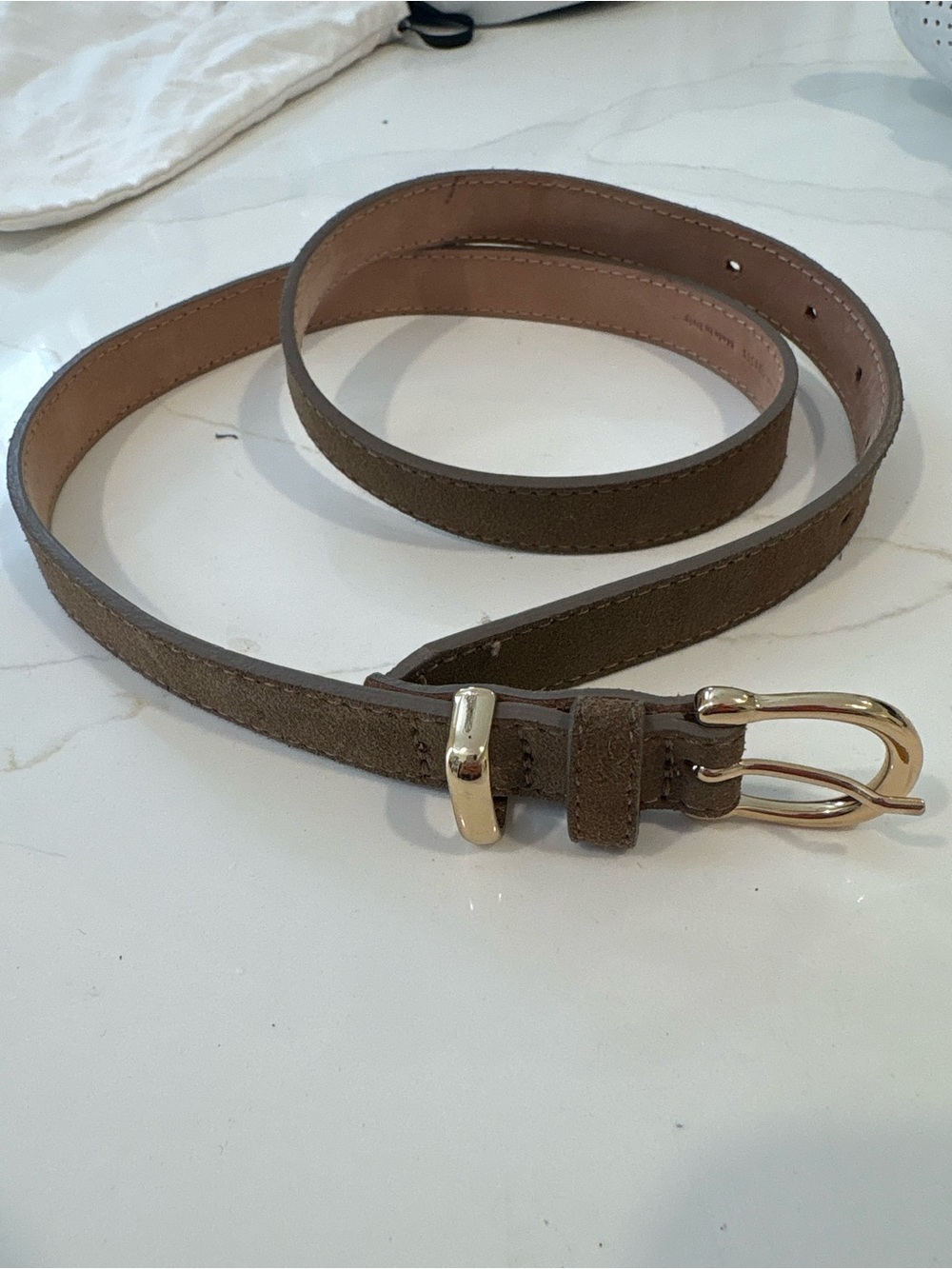 & Other Stories Taupe Suede Narrow Belt with Gold Buckle